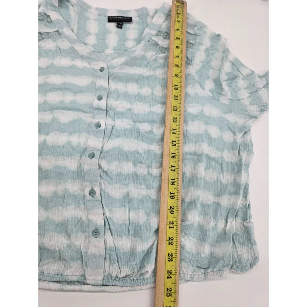 Lane Bryant Womens 26/28 Blue Aqua Tie-Dye Top Button Front Long Sleeve Blouse - Picture 13 of 14